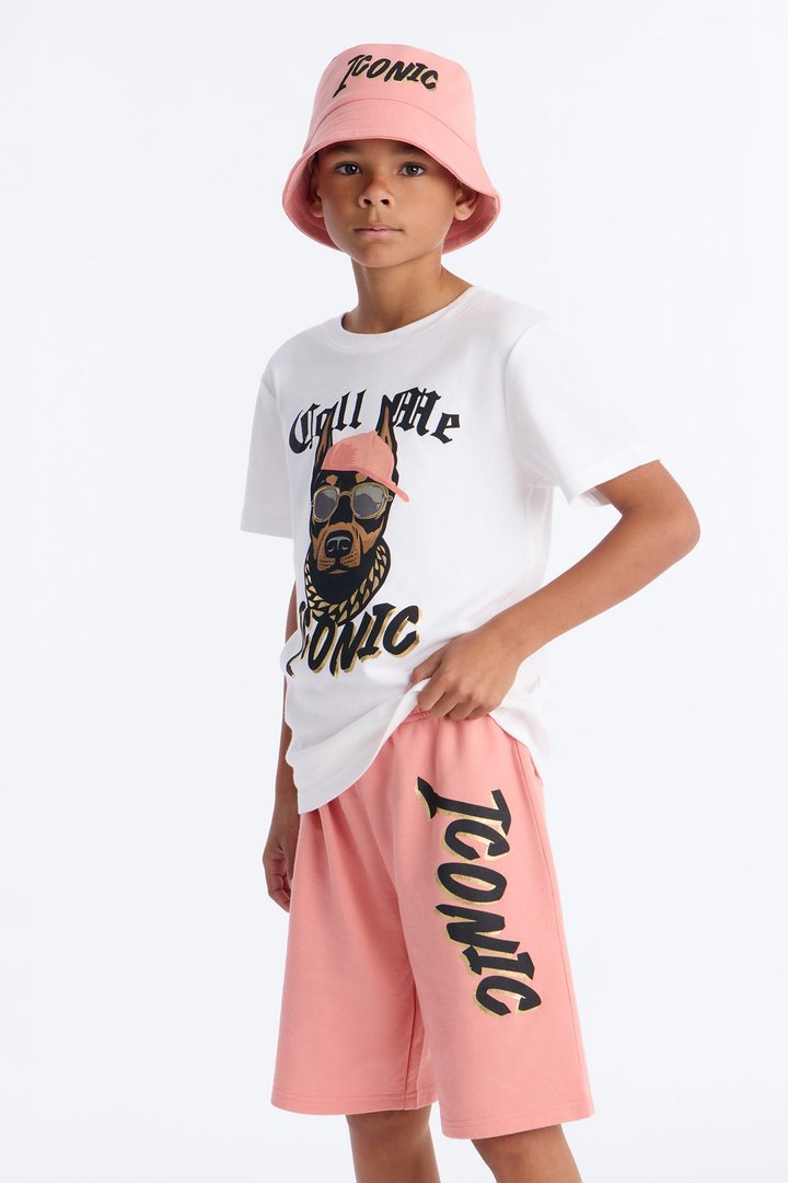 Mini Call Me Iconic Short Set With Bucket Hat - White/combo