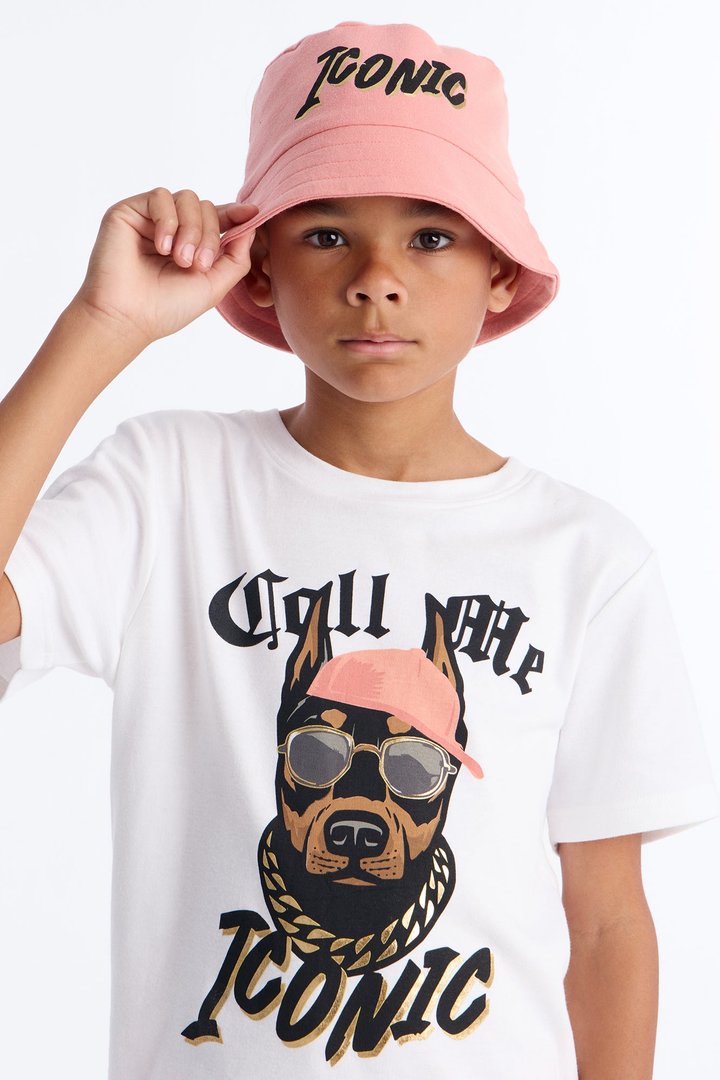 Mini Call Me Iconic Short Set With Bucket Hat - White/combo