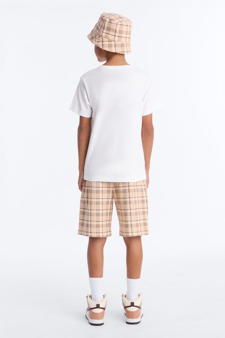 Mini Stay Fresh Plaid Short Set With Bucket Hat - White/combo