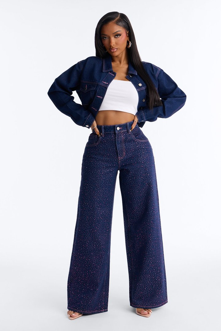 Love You Always Rhinestone Jeans - Dark Wash