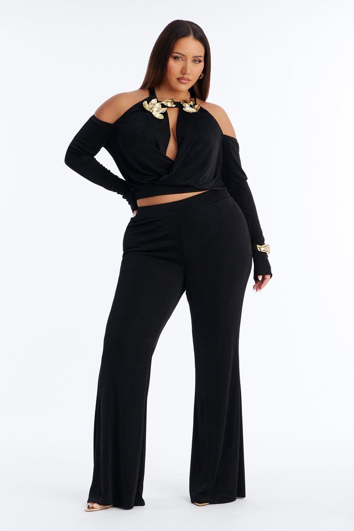 Marysa Cold Shoulder Hardware Pant Set - Black