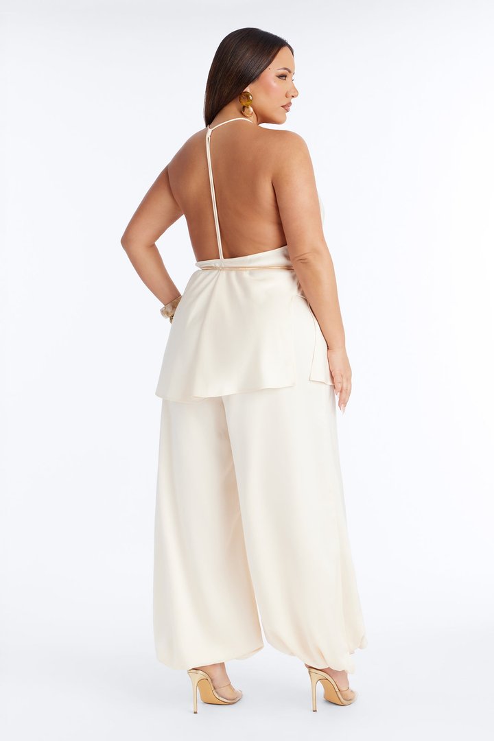 Malu Satin Halter Balloon Pant Set - Cream