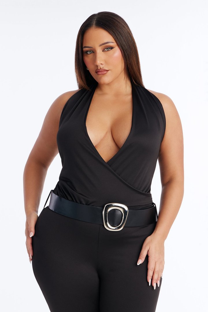 Marla Backless Belted Capri Catsuit - Black