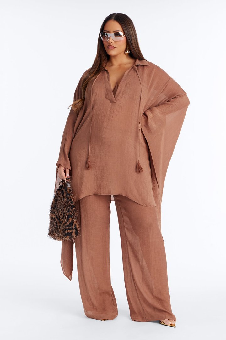 Addison Linen Pant Set - Mocha