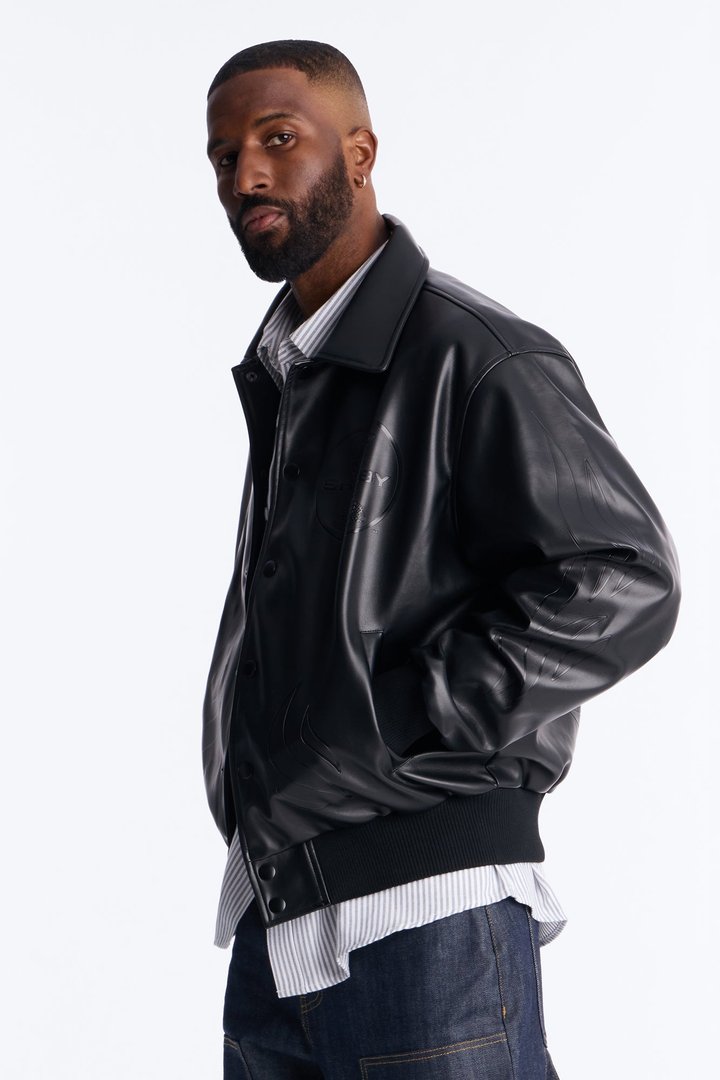 Shelby Racing Embossed Faux Leather Jacket - Black