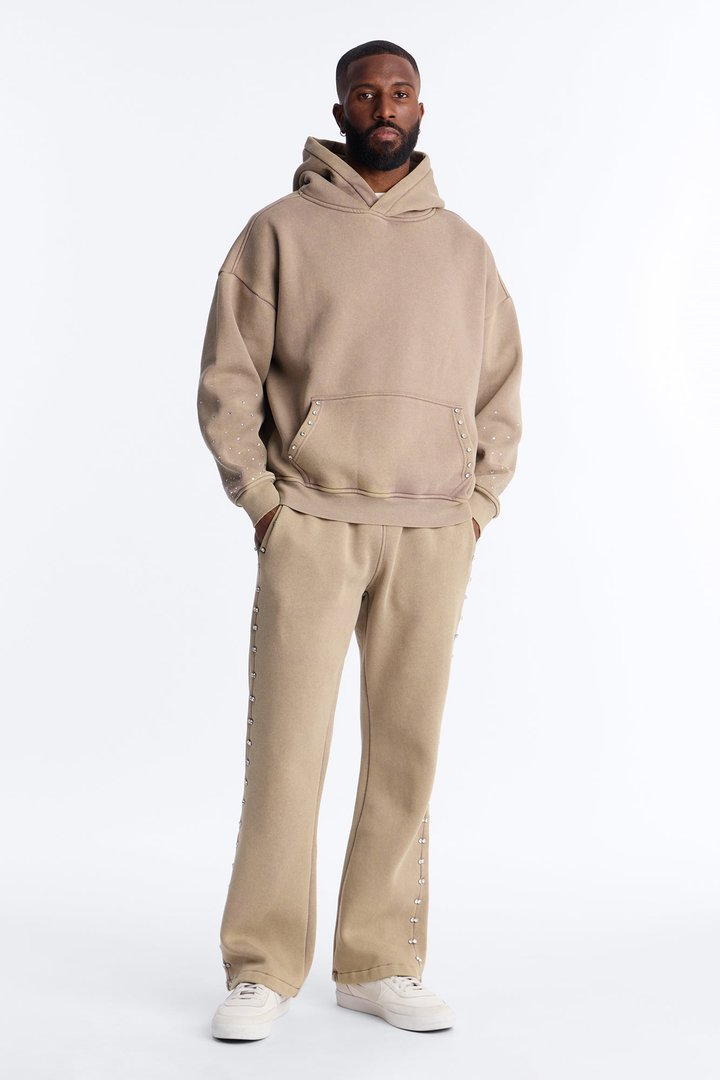 Ice Cold Rhinestones Oversized Hoodie - Taupe