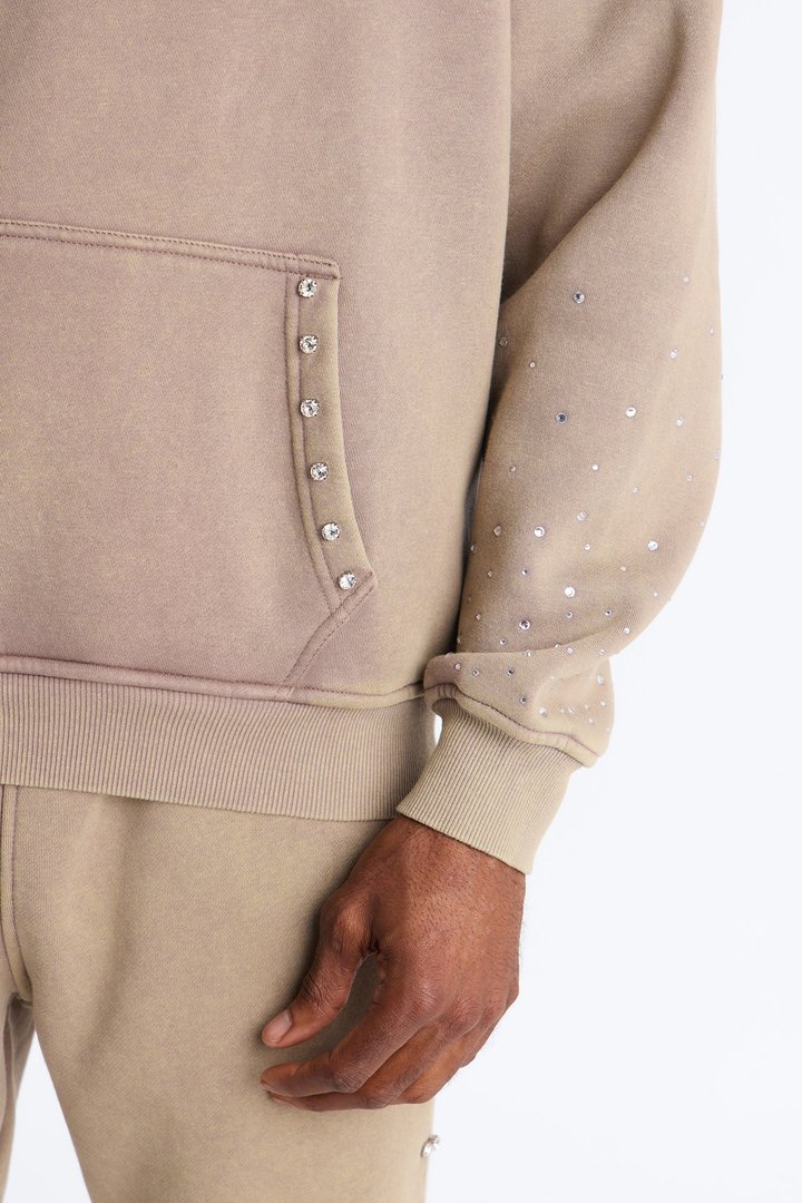 Ice Cold Rhinestones Oversized Hoodie - Taupe