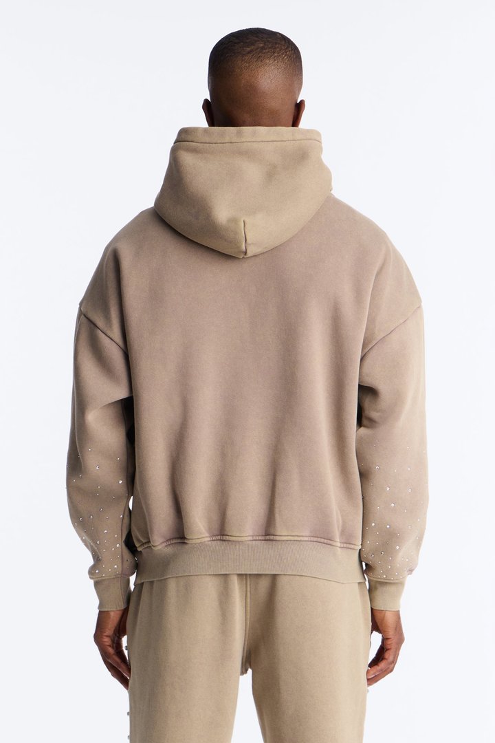 Ice Cold Rhinestones Oversized Hoodie - Taupe