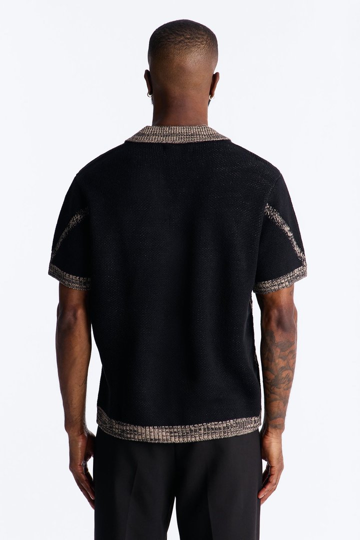 Classic Argyle Knit Polo - Black