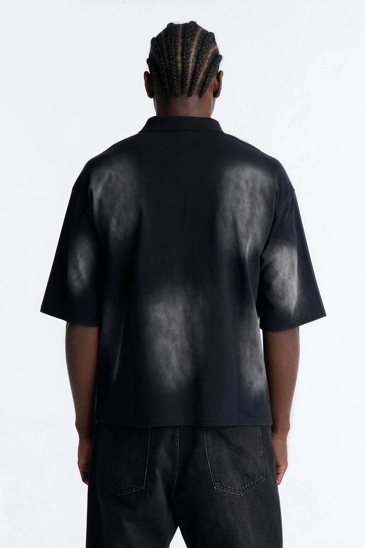 Stars And Saints illusion Short Sleeve Knit Polo - Black