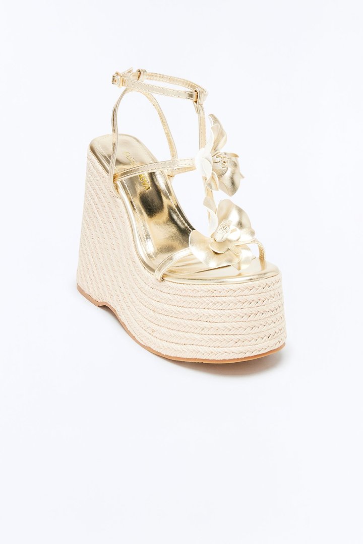 Andrea Floral Platform Wedges - Gold