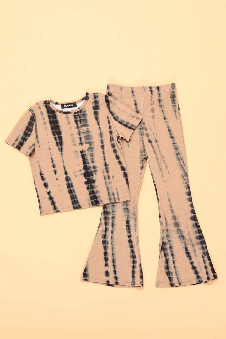 Mini Jazmin Flare Tie Dye Pant Set - Taupe/combo