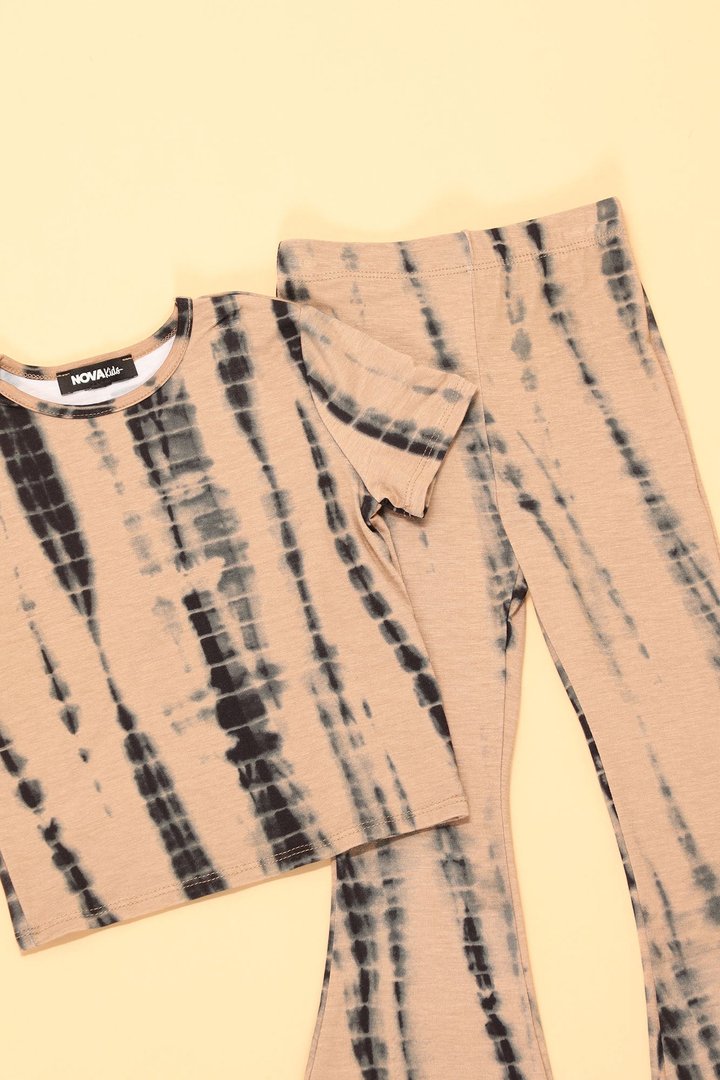 Mini Jazmin Flare Tie Dye Pant Set - Taupe/combo