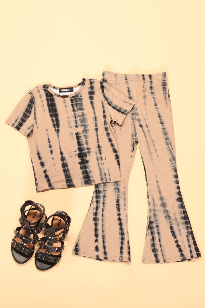 Mini Jazmin Flare Tie Dye Pant Set - Taupe/combo