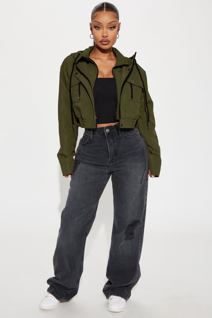 Kelsie Hooded Cropped Jacket - Olive