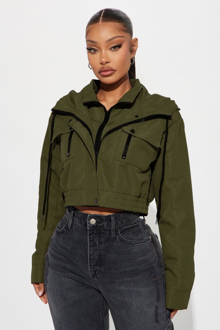 Kelsie Hooded Cropped Jacket - Olive