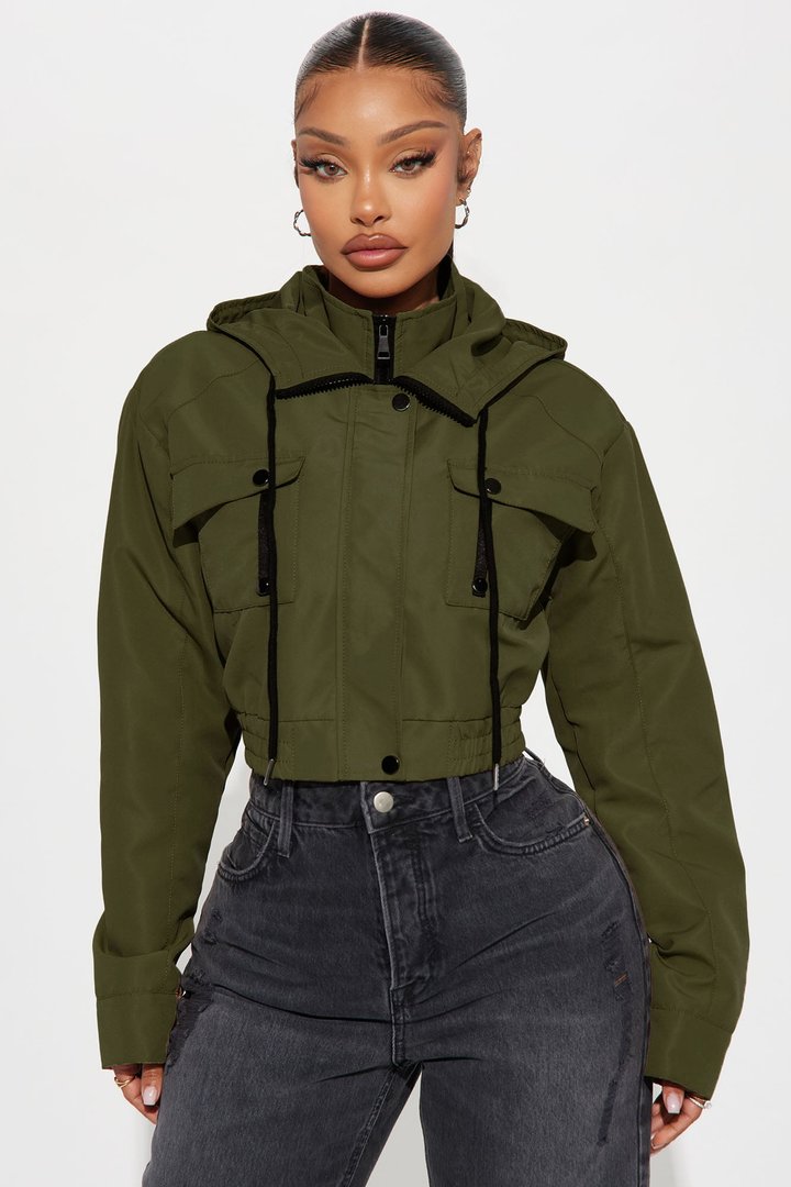 Kelsie Hooded Cropped Jacket - Olive