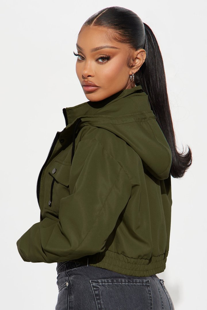 Kelsie Hooded Cropped Jacket - Olive
