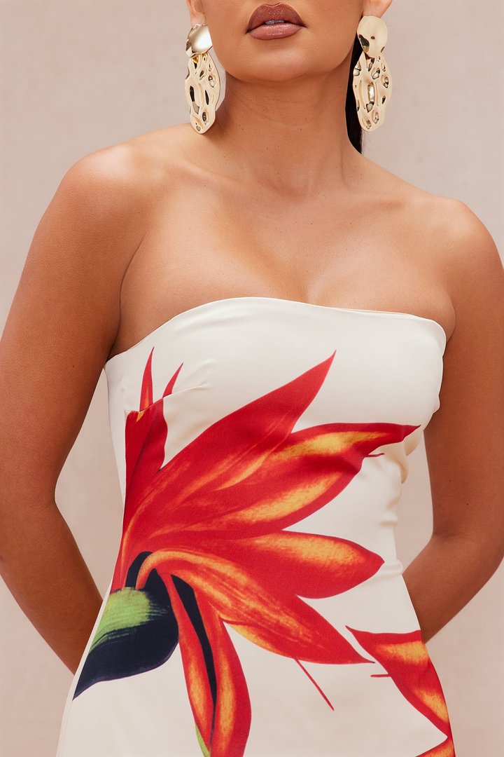 Althea Satin Maxi Dress - Nude/combo