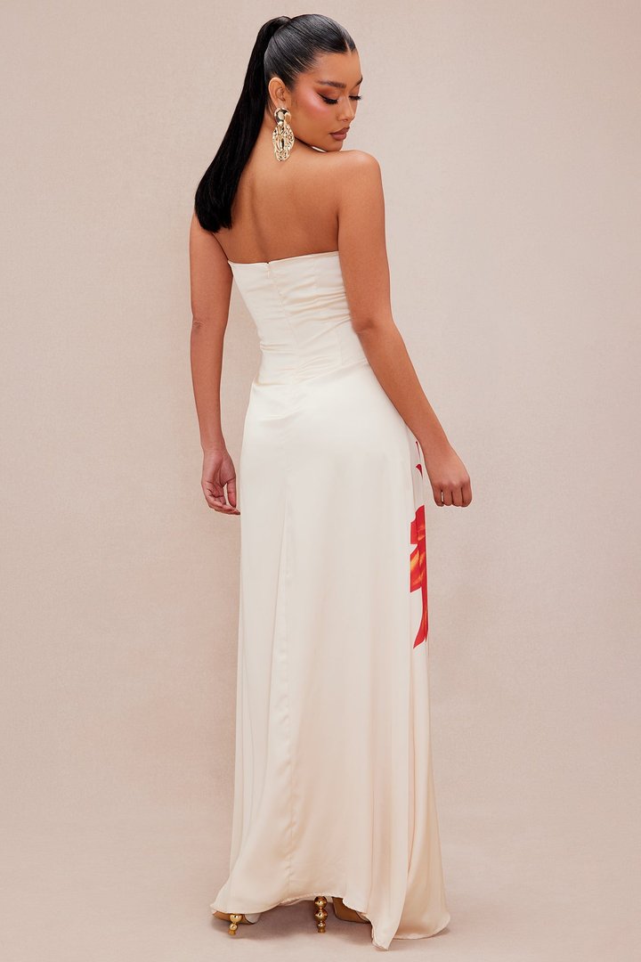Althea Satin Maxi Dress - Nude/combo