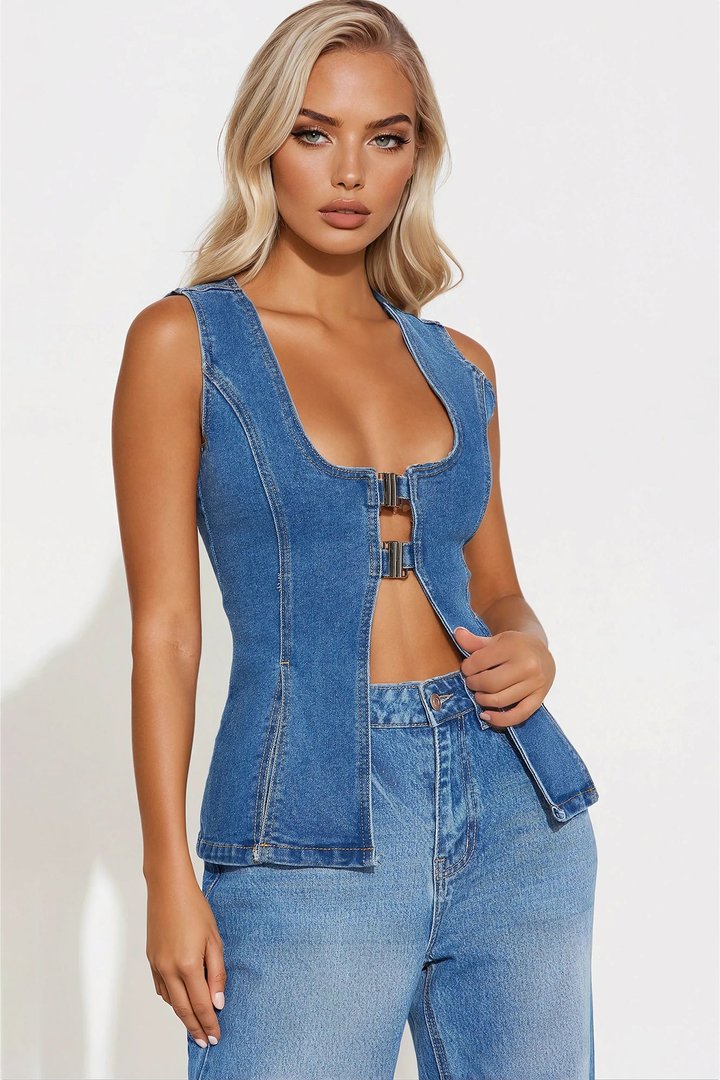 Air Kisses Denim Top - Dark Wash