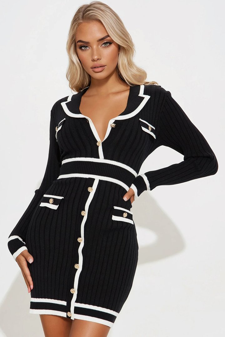 Moxie Sweater Mini Dress - Black