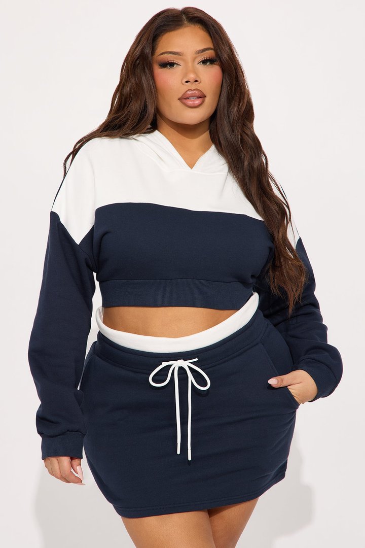 Kamaria Fleece Boxer Skirt Set - Navy/combo