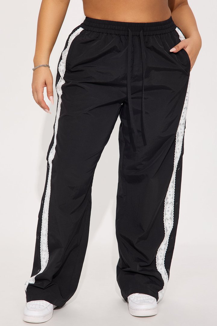 Talia Snap Button Windbreaker Track Pant - Black