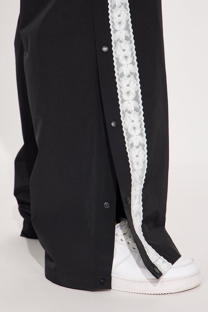 Talia Snap Button Windbreaker Track Pant - Black