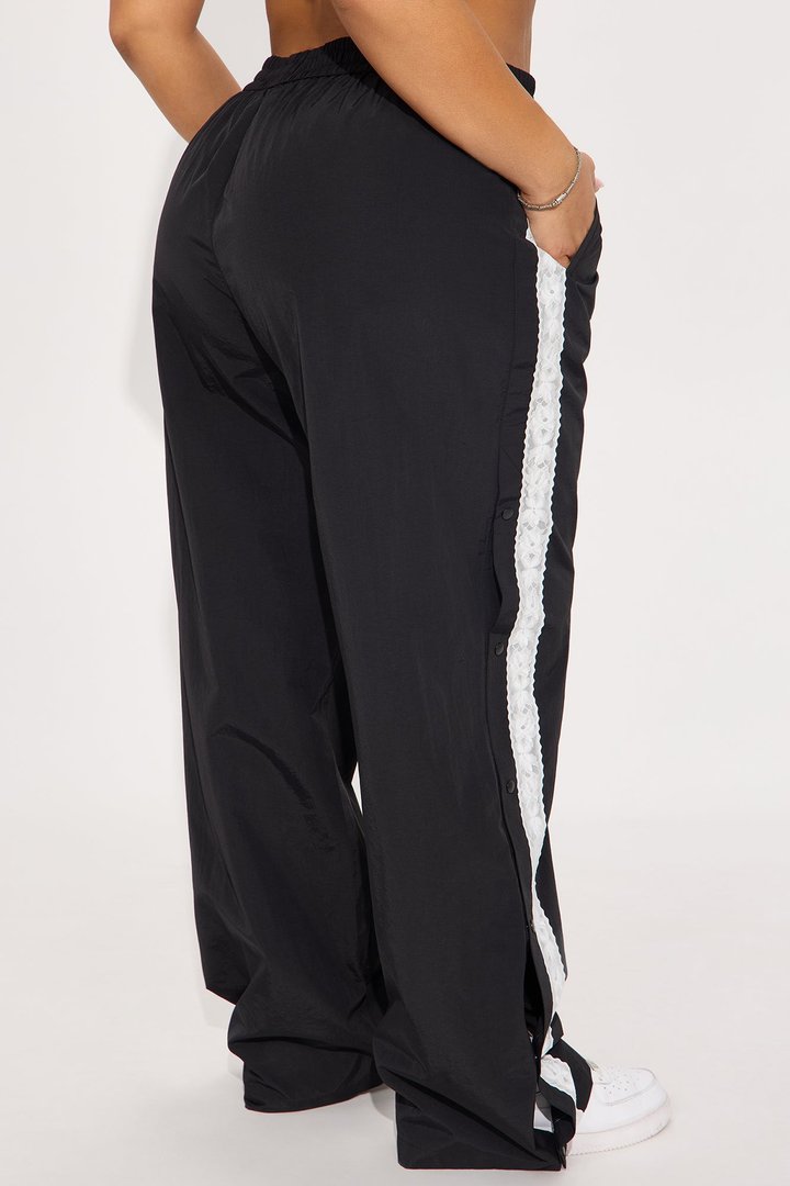 Talia Snap Button Windbreaker Track Pant - Black
