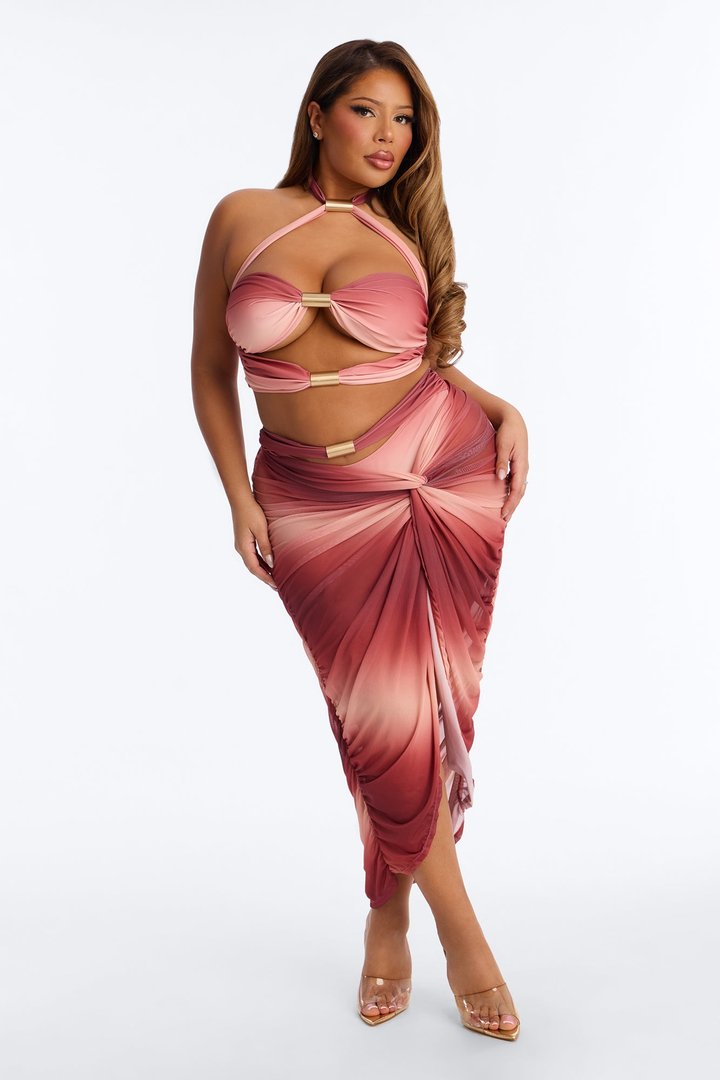 Brooke Hardware Cutout 2 Piece Bikini & Skirt Set - Rust