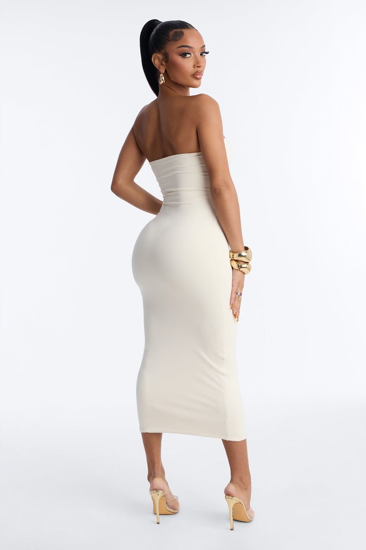 Contour Double Lined Strapless Midi Dress - Bone