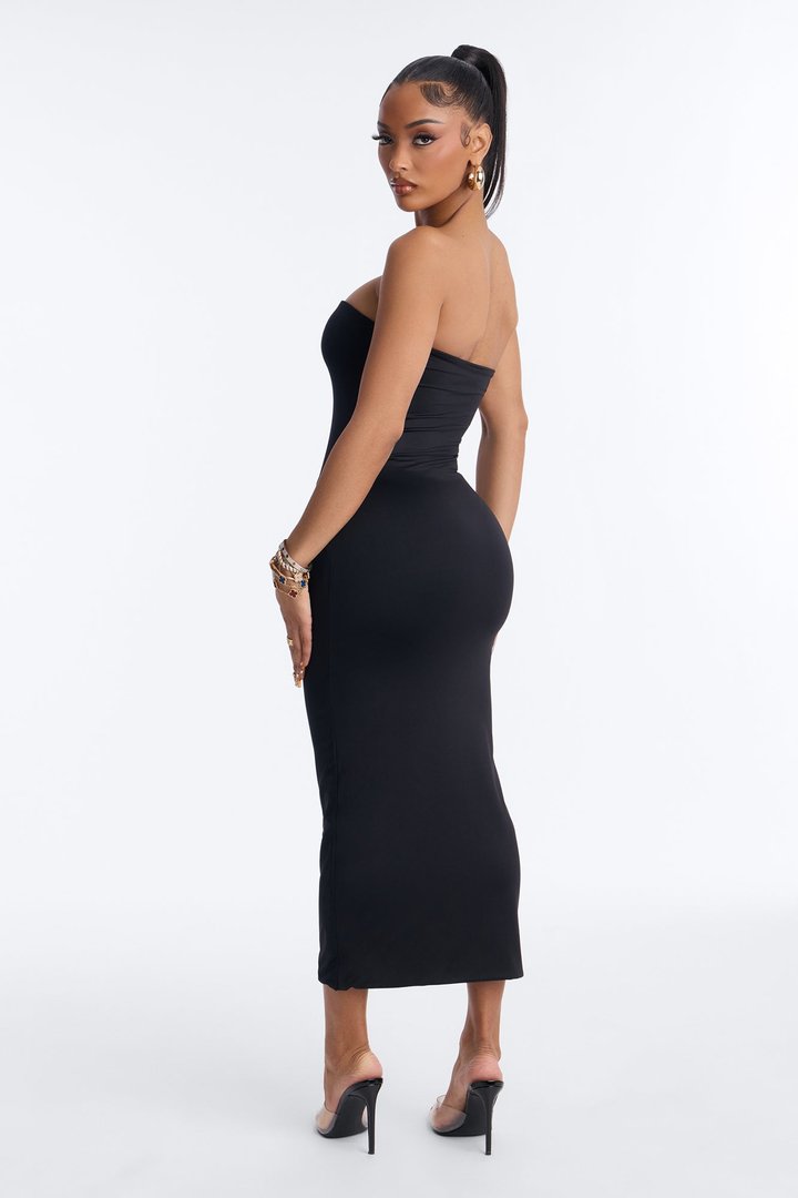Contour Double Lined Strapless Midi Dress - Black