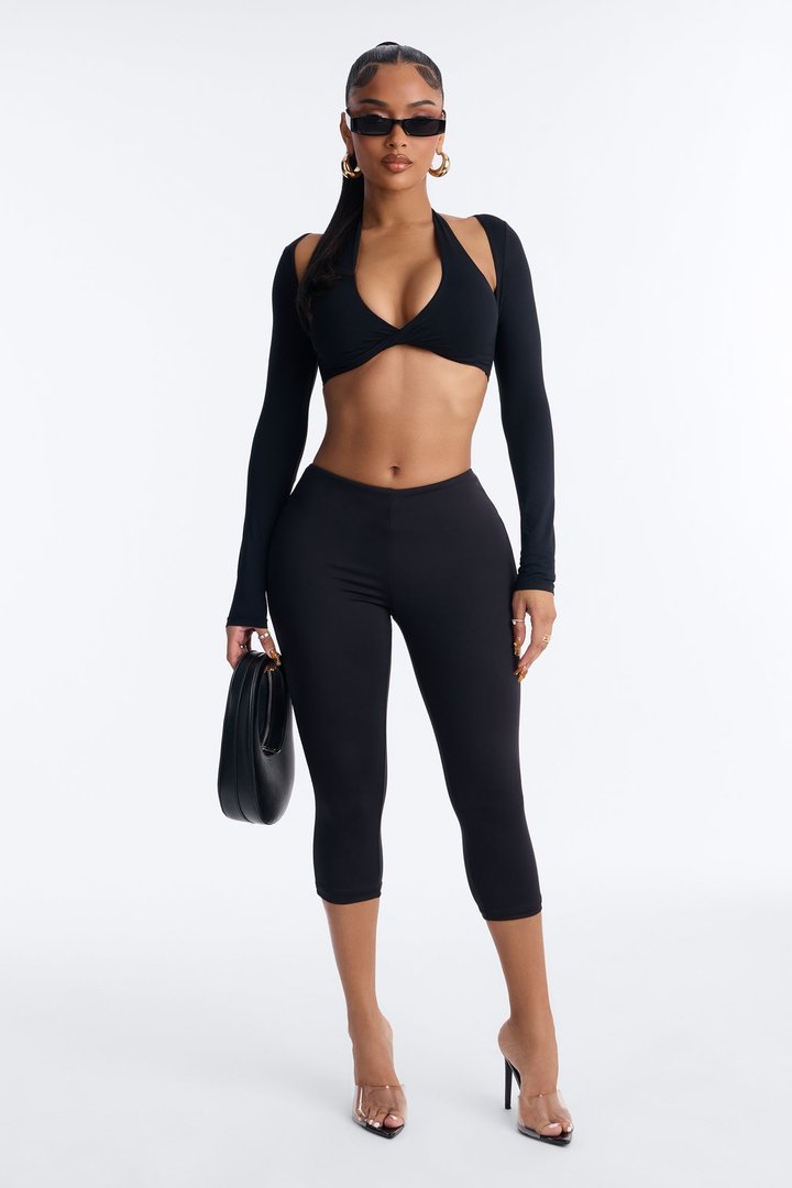 Second Skin Padded Long Sleeve Crop Top - Black