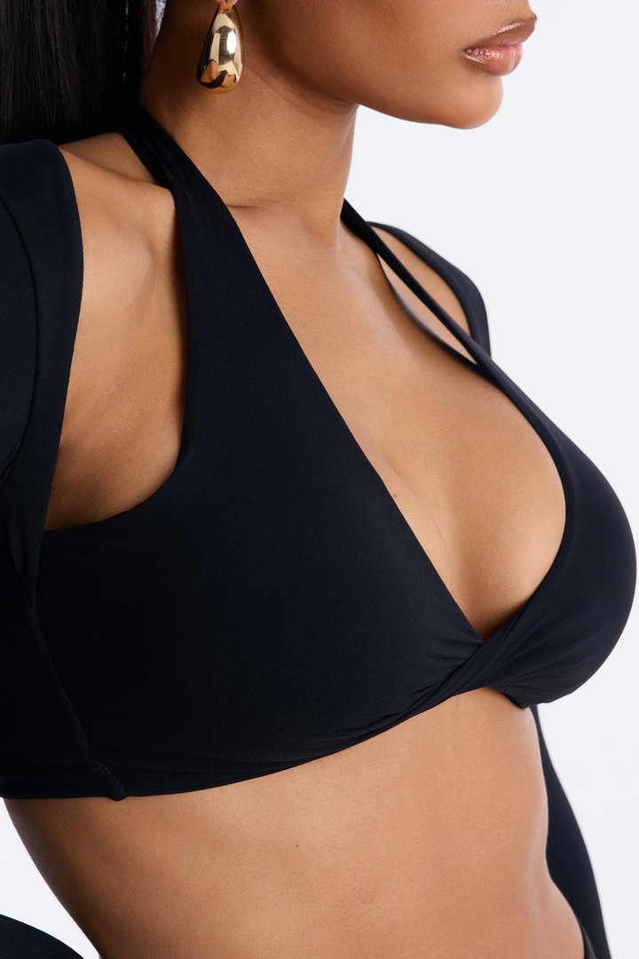 Second Skin Padded Long Sleeve Crop Top - Black
