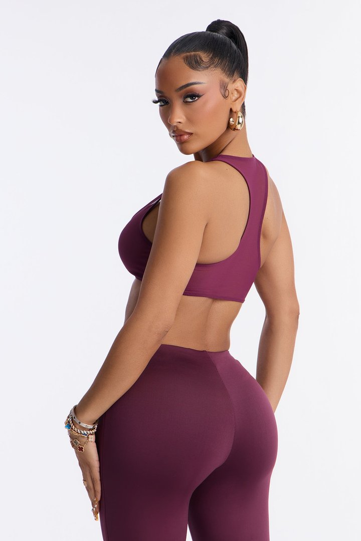 Power Mesh Racerback Bra Top - Plum