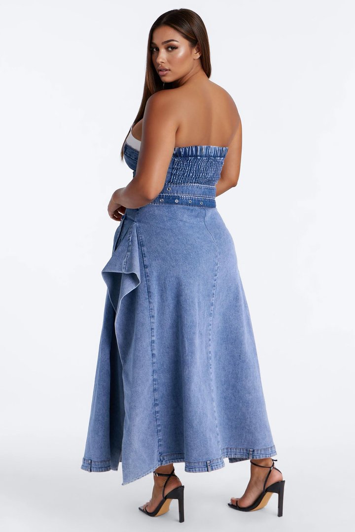 Tailored Grace Denim Maxi Dress - Medium Wash