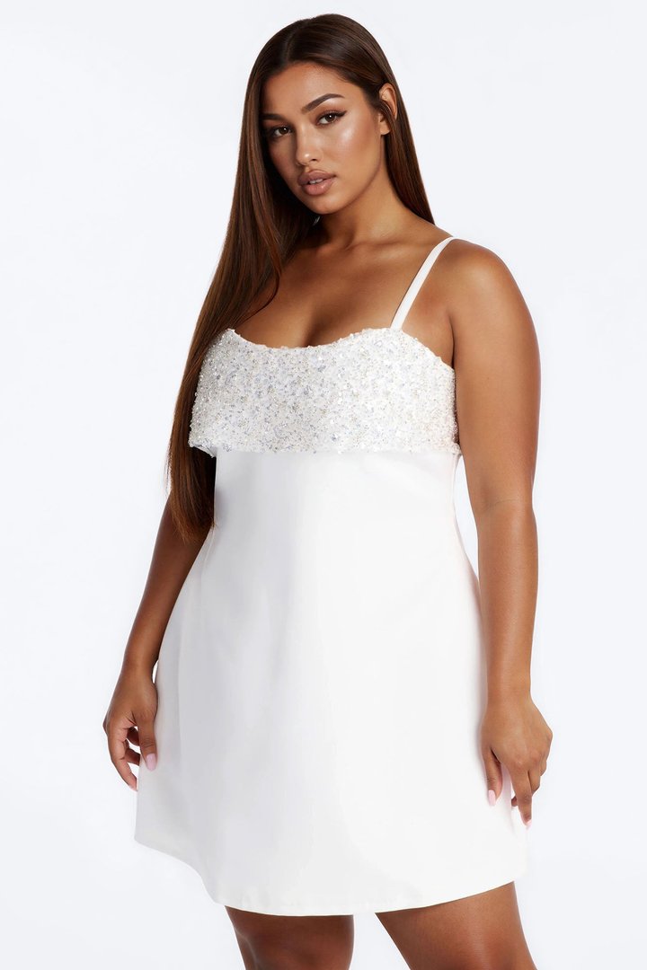 Pure Intentions Embellished Mini Dress - White