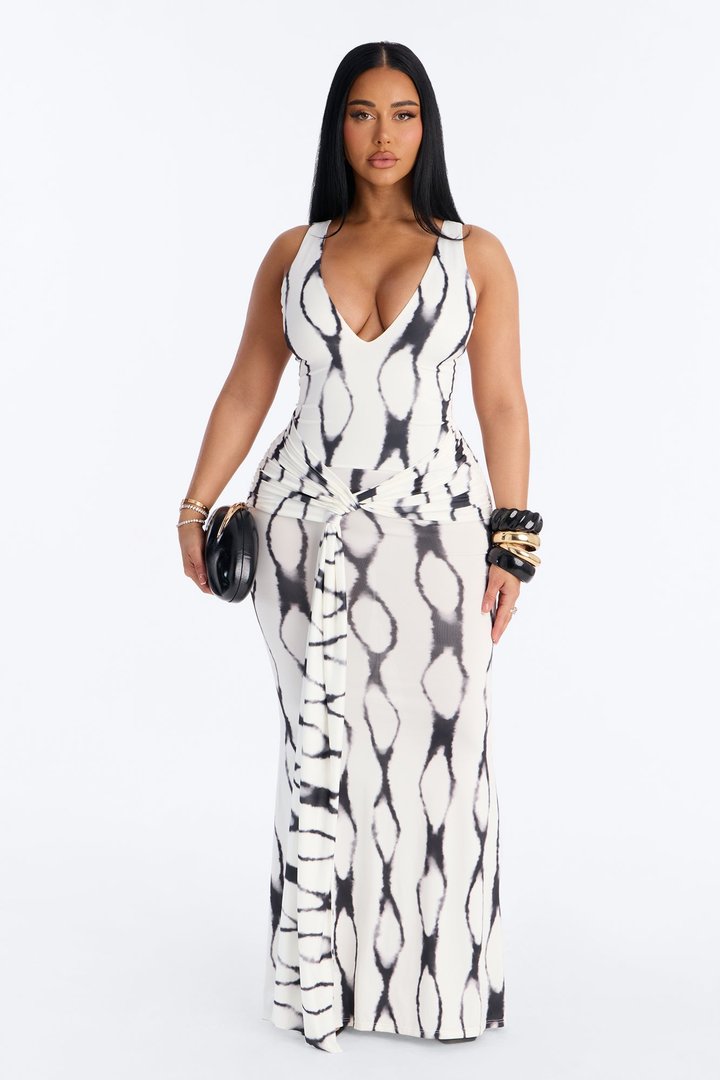 Never Average Draped Maxi Dress - Black/White