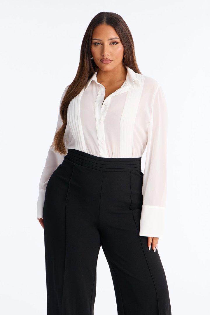 Lola Semi Sheer Long Sleeve Jumpsuit - White/Black