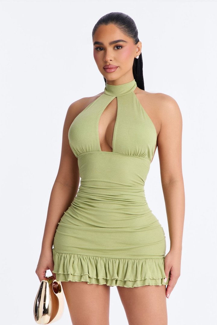 Alessia Backless Cotton Mini Dress - Sage