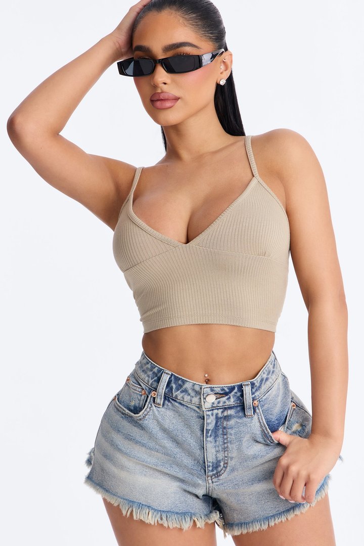 Ellie V Neck Cami Top - Stone