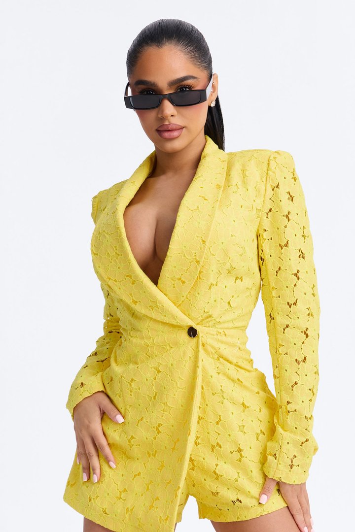 Eva Eyelet Blazer Skort Romper - Yellow