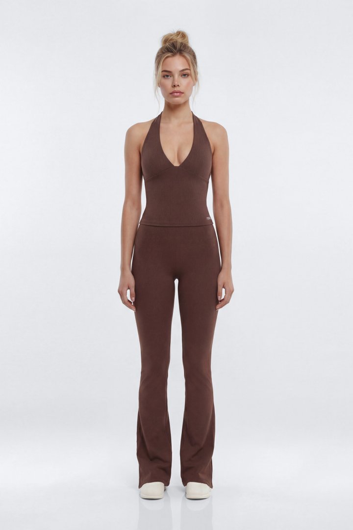 ProStretch™ V Neck Sports Halter Top - Brown