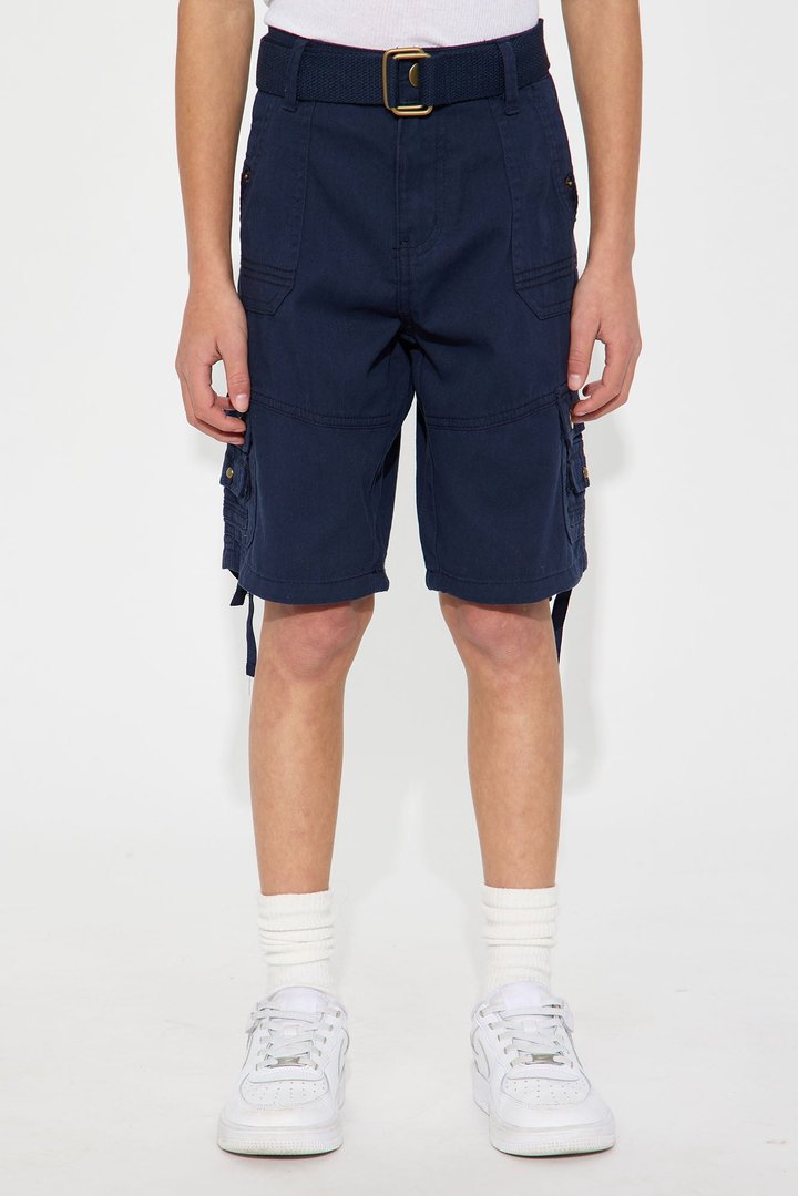 Mini Belted Heavy Poplin Cargo Shorts - Navy