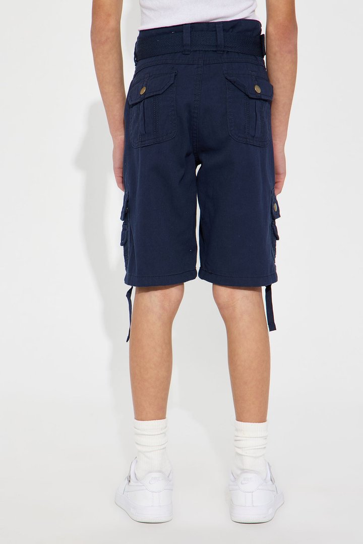 Mini Belted Heavy Poplin Cargo Shorts - Navy