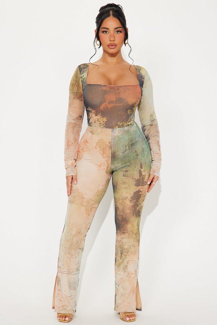 Lost In The Trance Mesh Jumpsuit - Sage/combo