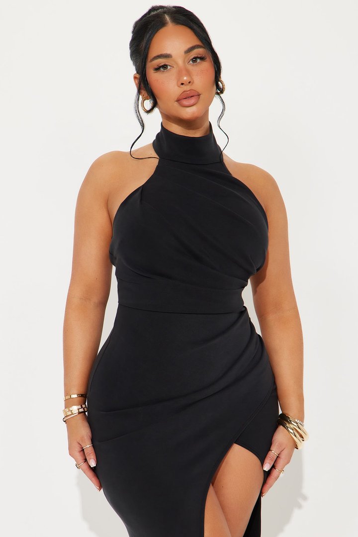Josefina Ruched Midi Dress - Black