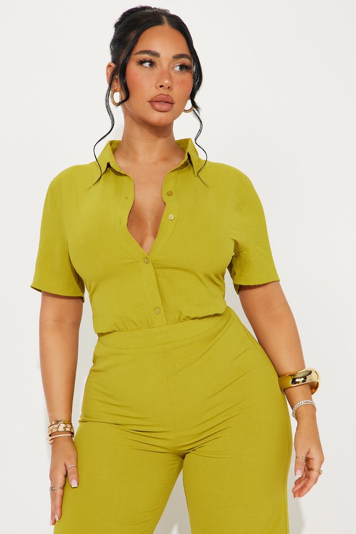 Makenzie Short Sleeve Jumpsuit - Chartreuse