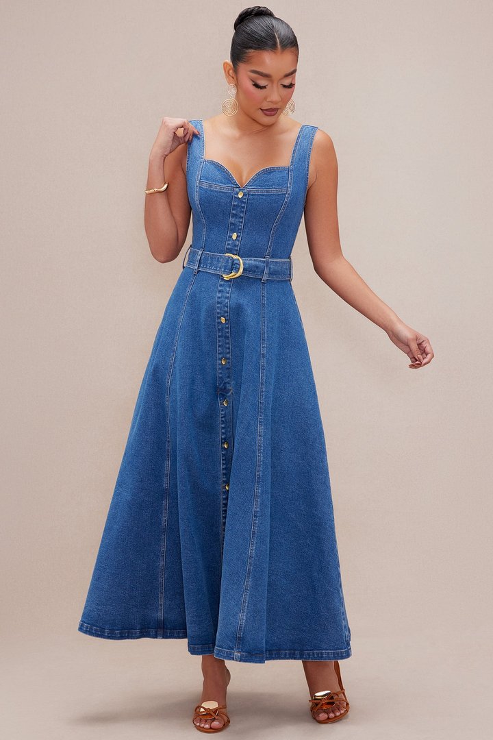 Gabrielle Denim Maxi Dress - Medium Wash